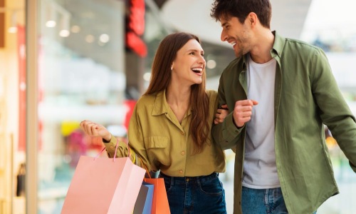 two people shopping in a mall